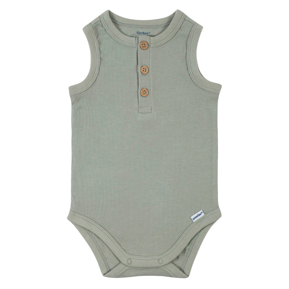 Modern Moments by Gerber 2-Pack Baby Boys Green Ivory Sleeveless Onesies Bodysuits, additional view 2