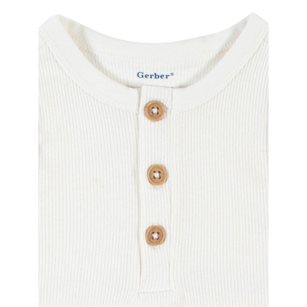 Modern Moments by Gerber 2-Pack Baby Boys Green Ivory Sleeveless Onesies Bodysuits, close-up detail 1