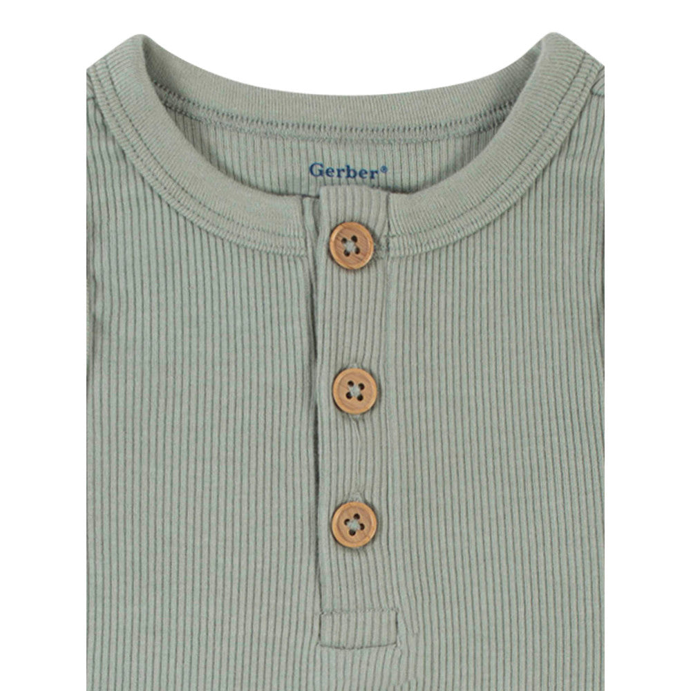 Modern Moments by Gerber 2-Pack Baby Boys Green Ivory Sleeveless Onesies Bodysuits, close-up detail 2