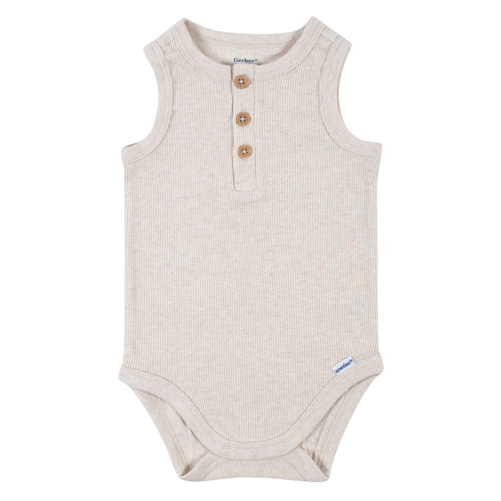 Modern Moments by Gerber 2-Pack Baby Boys Charcoal Oatmeal Sleeveless Onesies Bodysuits, additional view 1