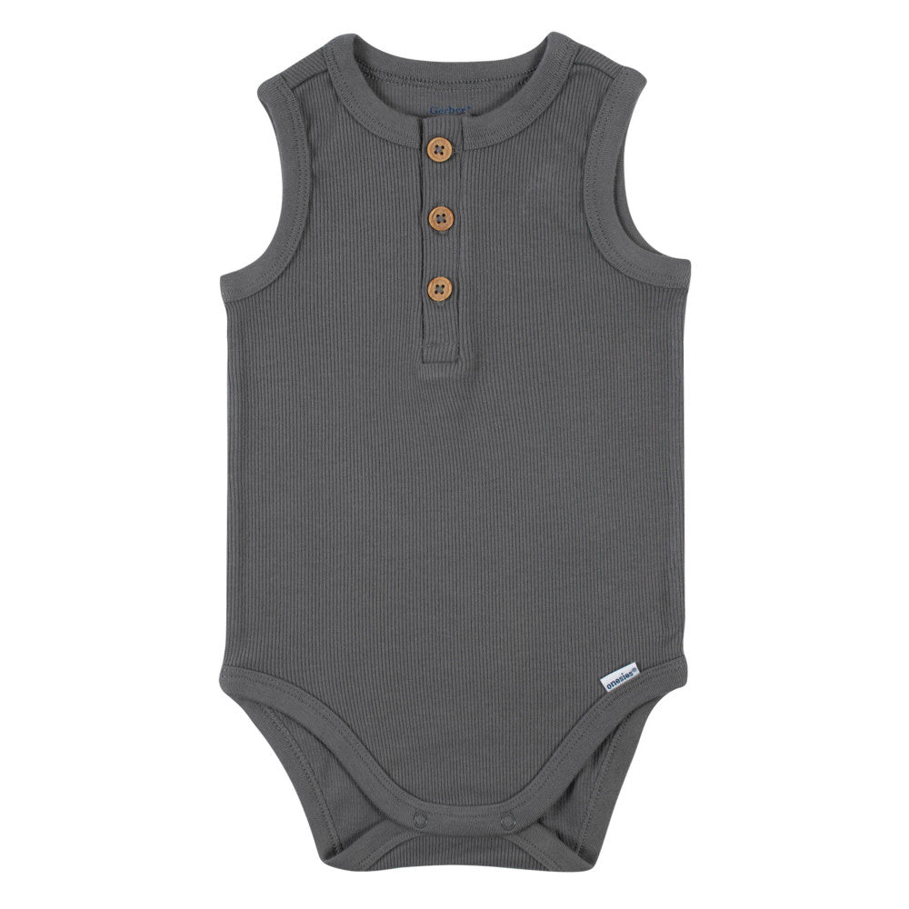 Modern Moments by Gerber 2-Pack Baby Boys Charcoal Oatmeal Sleeveless Onesies Bodysuits, additional view 2