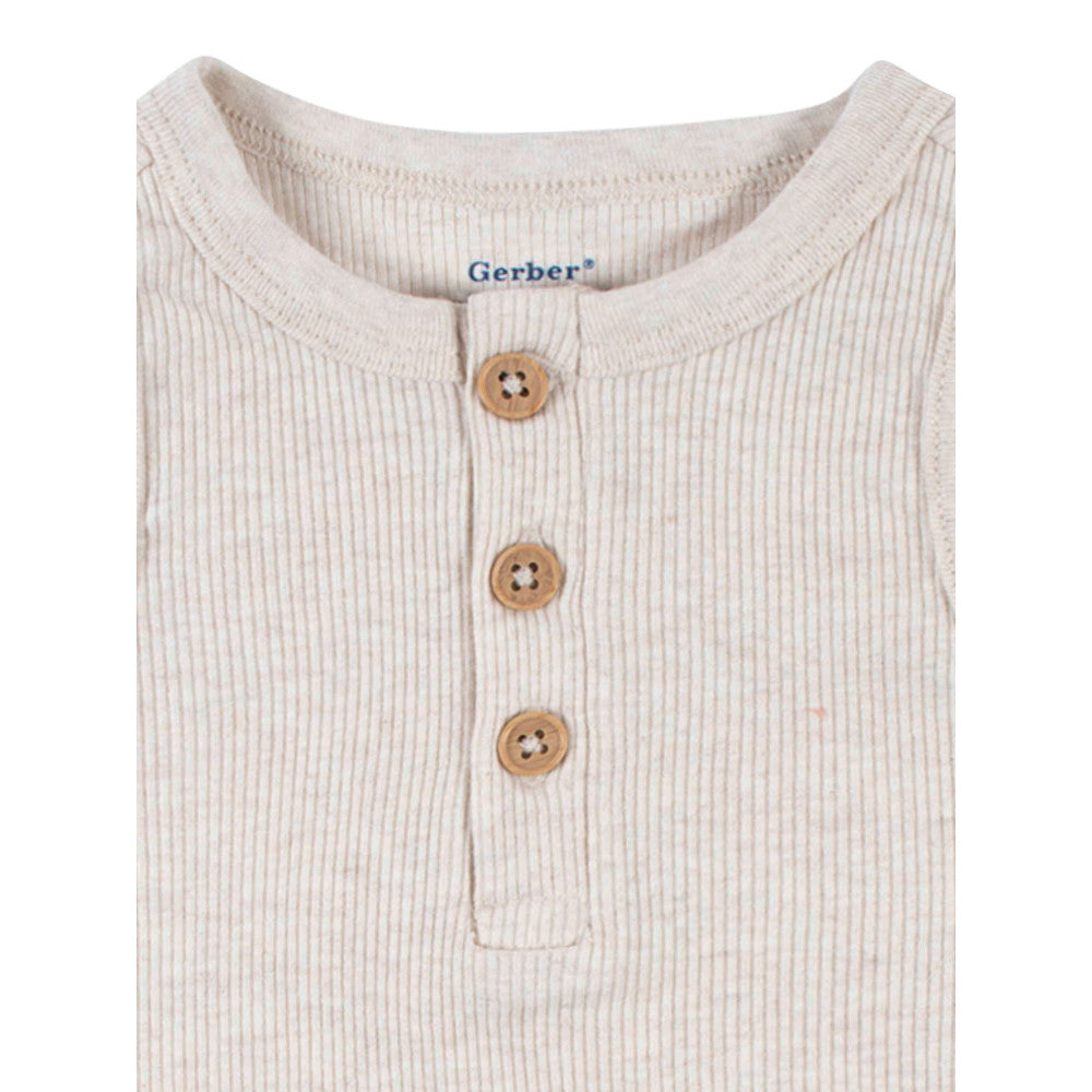 Modern Moments by Gerber 2-Pack Baby Boys Charcoal Oatmeal Sleeveless Onesies Bodysuits, close-up detail 1