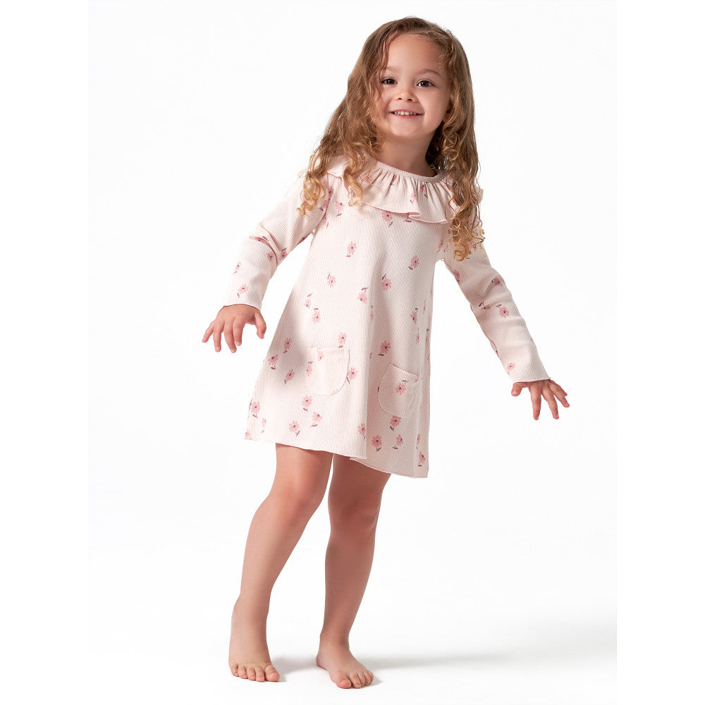 Modern Moments by Gerber Infant & Toddler Girls Pink Floral Ruffle Collar Pocket Dress