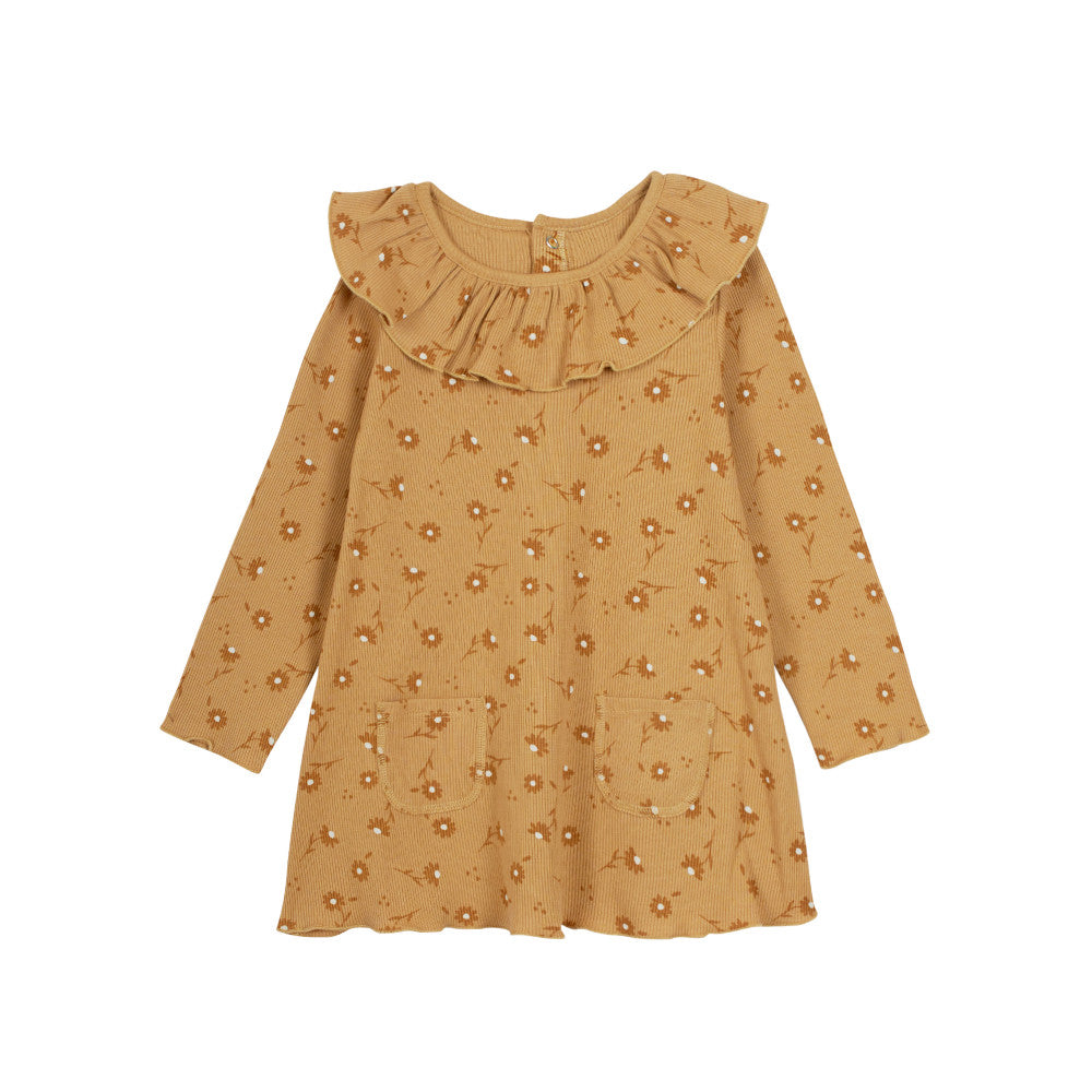 Modern Moments by Gerber Infant & Toddler Girls Yellow Floral Ruffle Collar Pocket Dress, additional view 1