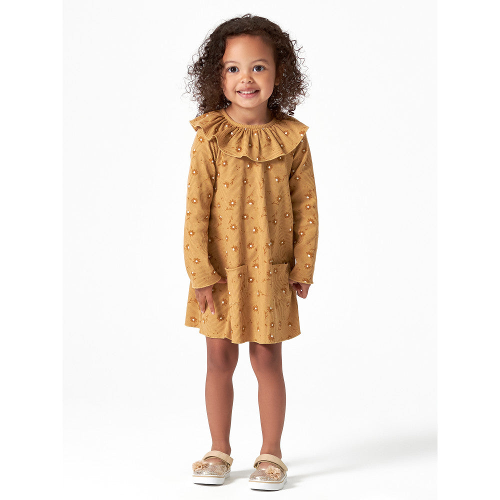 Modern Moments by Gerber Infant & Toddler Girls Yellow Floral Ruffle Collar Pocket Dress, lifestyle photo 1