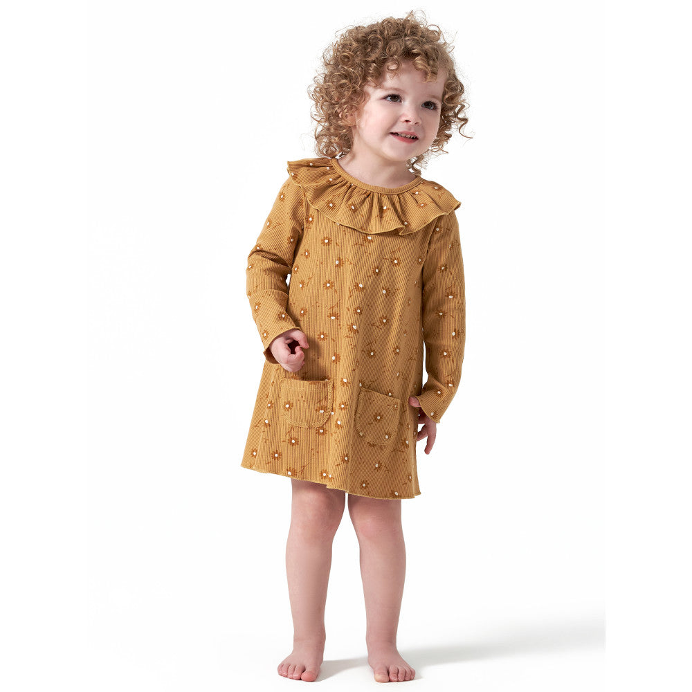 Modern Moments by Gerber Infant & Toddler Girls Yellow Floral Ruffle Collar Pocket Dress