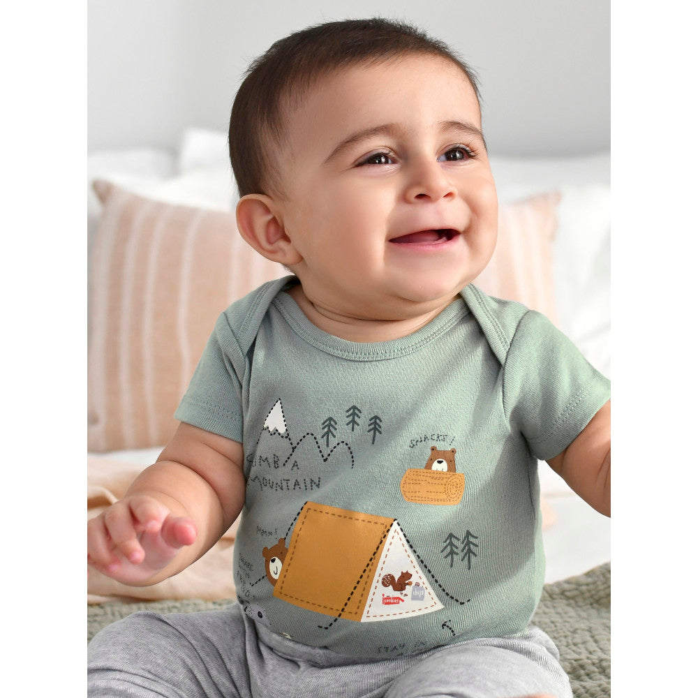 3-Pack Baby Boys Grey Short Sleeve Onesies Bodysuits, lifestyle photo 2
