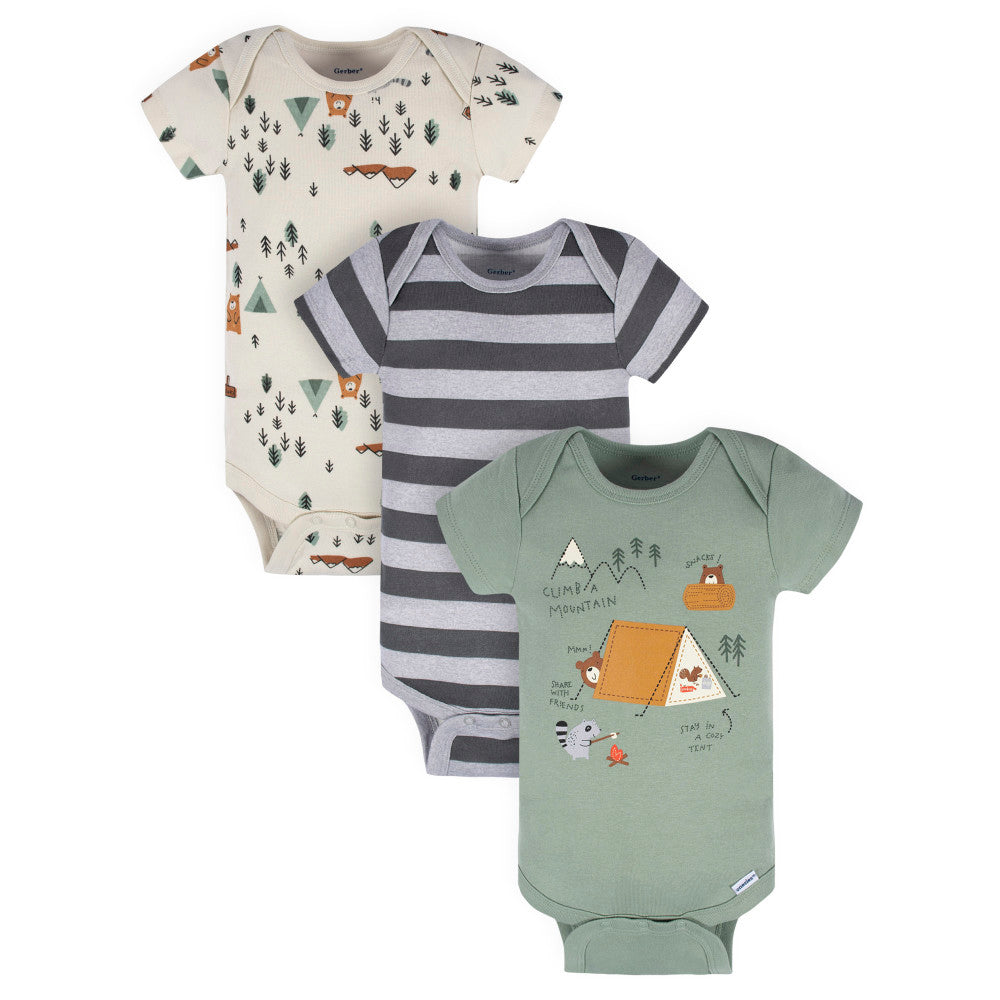 3-Pack Baby Boys Grey Short Sleeve Onesies Bodysuits