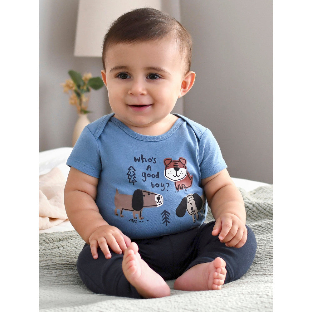 3-Pack Baby Boys Blue Short Sleeve Onesies Bodysuits, lifestyle photo 1