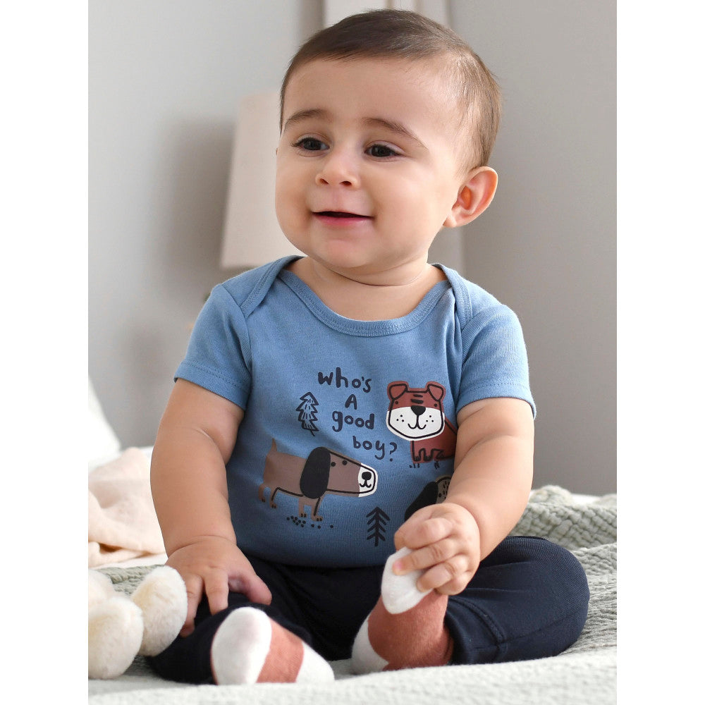3-Pack Baby Boys Blue Short Sleeve Onesies Bodysuits, lifestyle photo 2