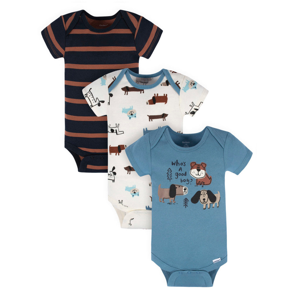 3-Pack Baby Boys Blue Short Sleeve Onesies Bodysuits