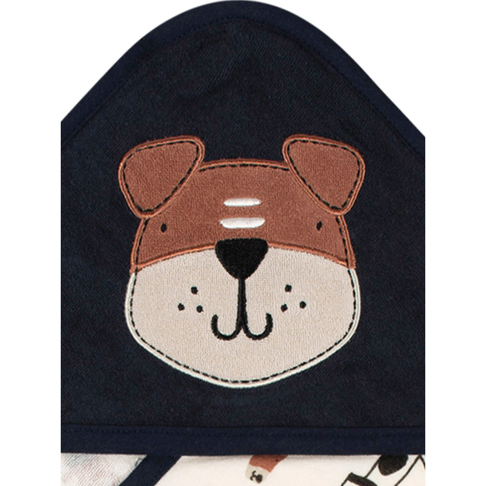 4-Piece Baby Boys Blue Hooded Towel & Washcloths Bath Set, close-up detail 1