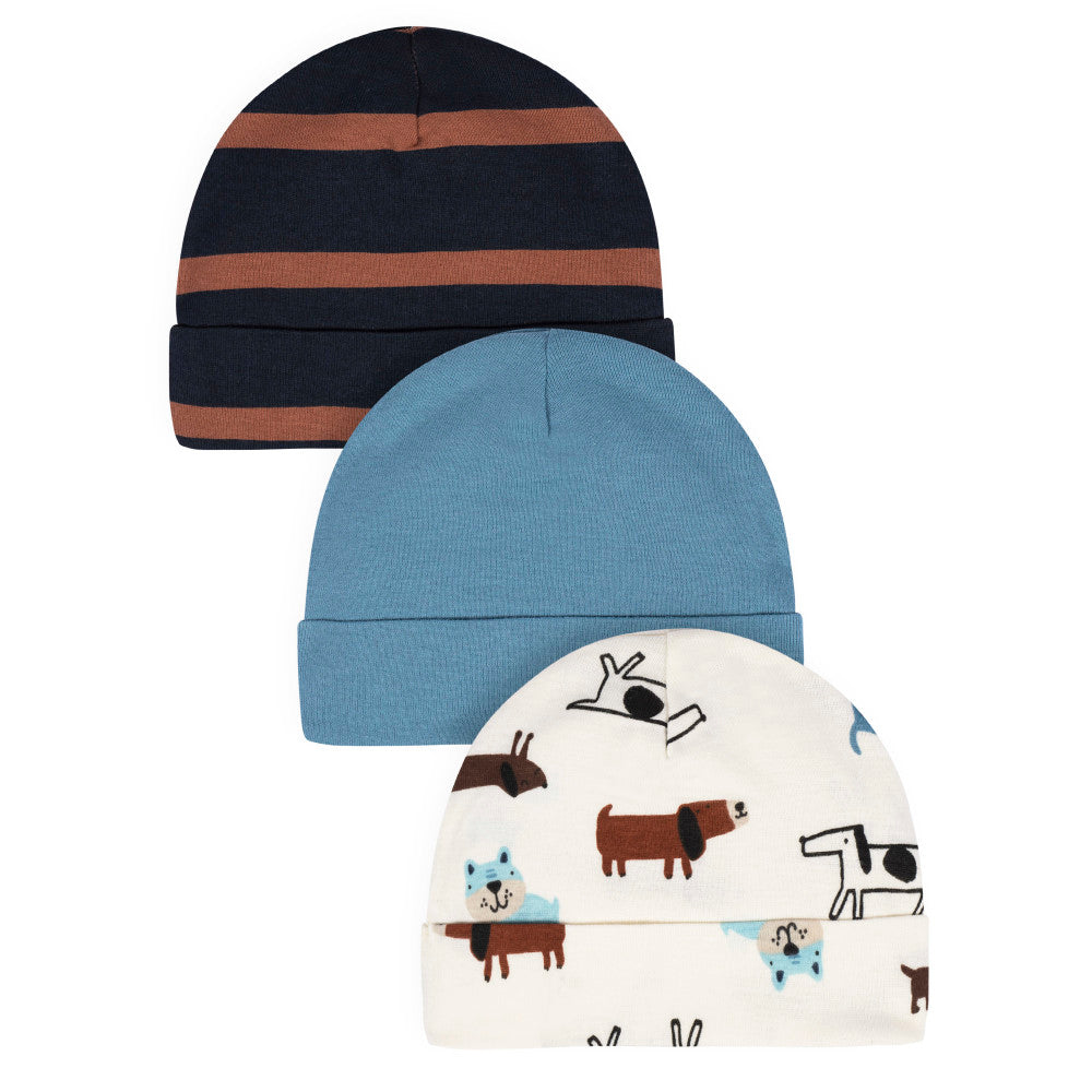 3-Pack Baby Boys Blue Caps