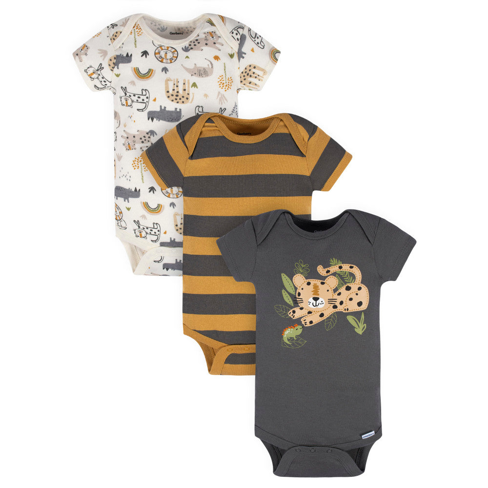 3-Pack Baby Boys Charcoal Short Sleeve Onesies Bodysuits
