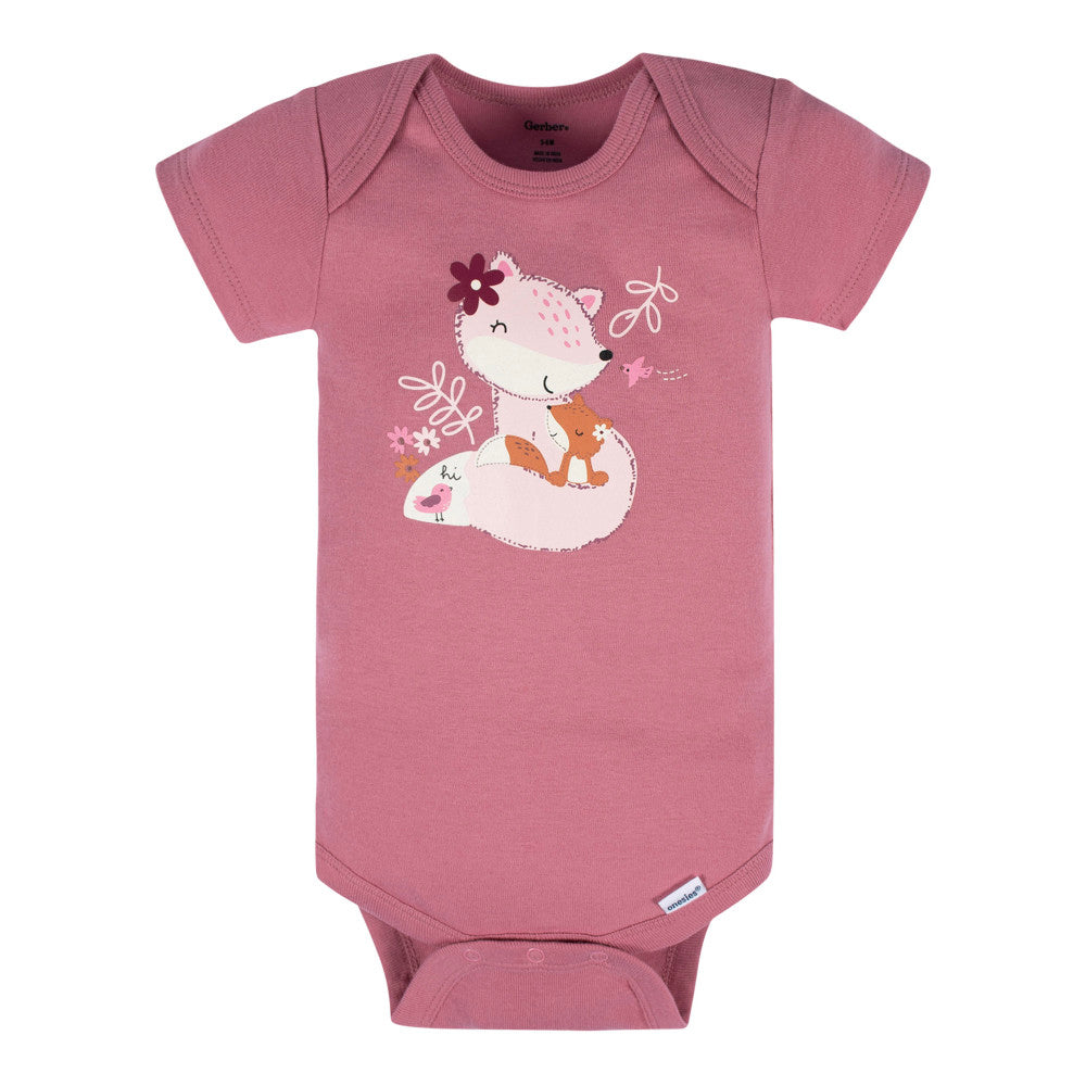 3-Pack Baby Girls Dark Pink Short Sleeve Onesies Bodysuits, additional view 3