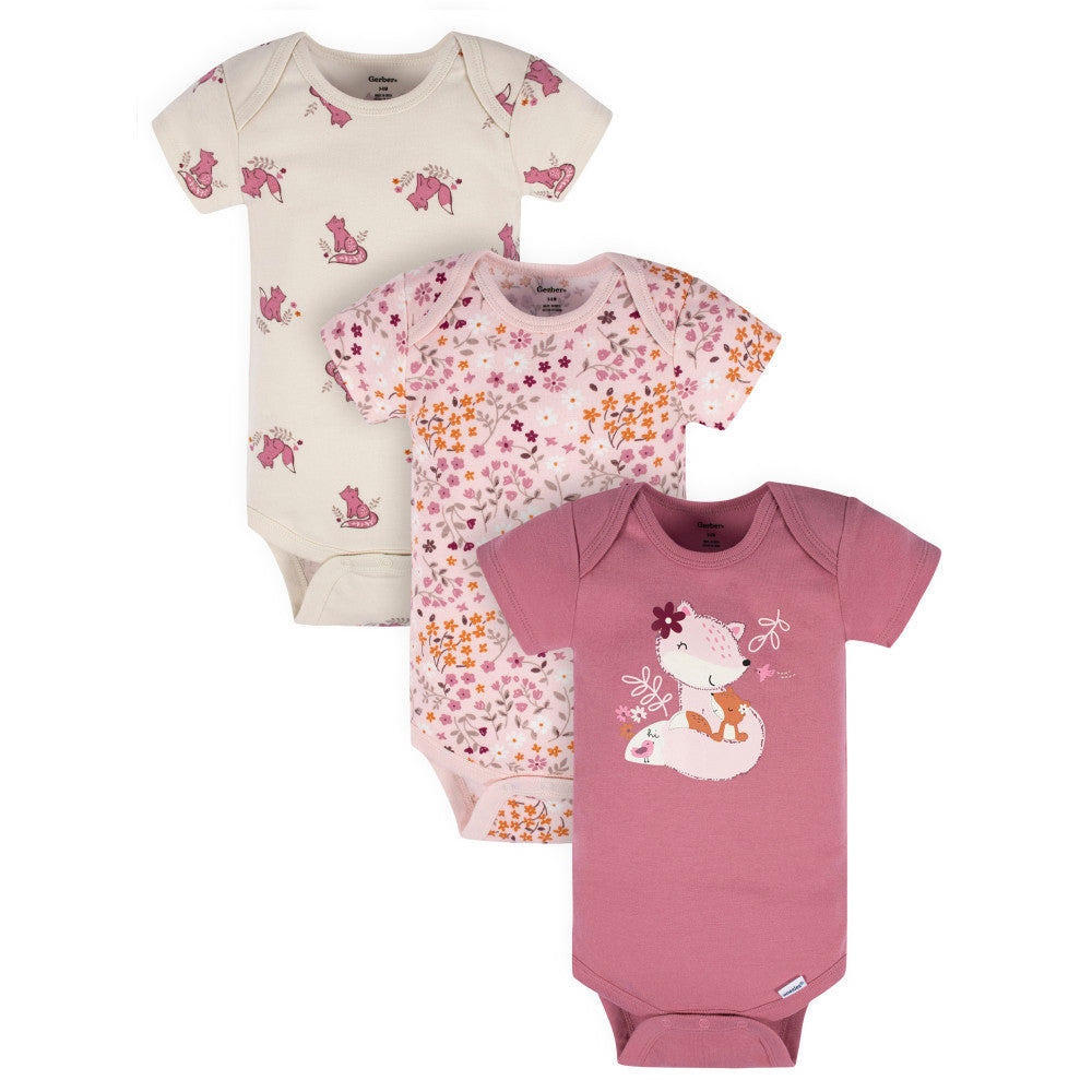 3-Pack Baby Girls Dark Pink Short Sleeve Onesies Bodysuits