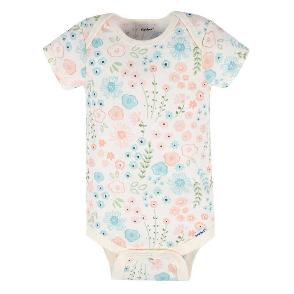 3-Pack Baby Girls Peach Short Sleeve Onesies Bodysuits, additional view 1