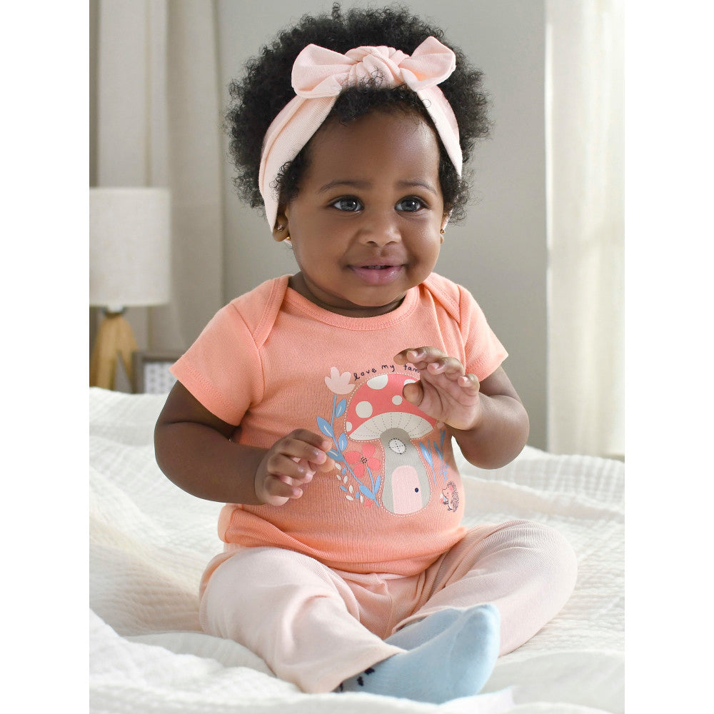 3-Pack Baby Girls Peach Short Sleeve Onesies Bodysuits, lifestyle photo 1