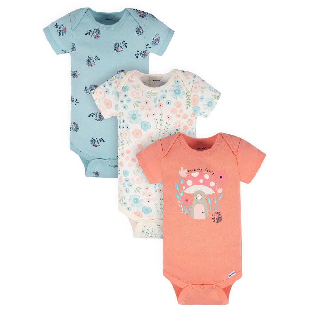 3-Pack Baby Girls Peach Short Sleeve Onesies Bodysuits