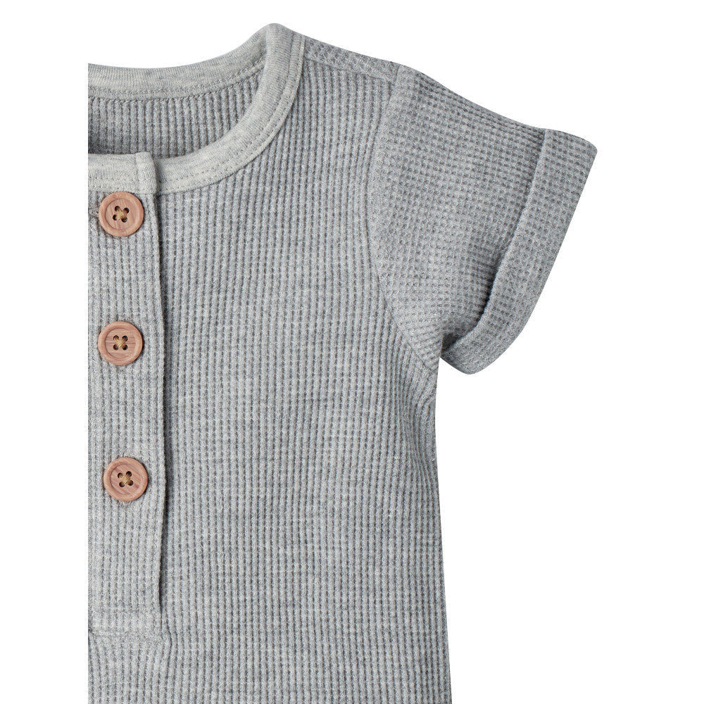 Modern Moments by Gerber 1-Piece Baby Neutral Grey Romper, close-up detail 4