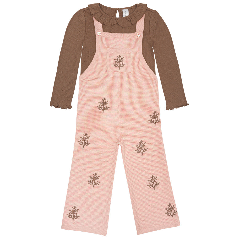 Modern Moments by Gerber 2-Piece Toddler Girls Peach Ruffle Top and Sweater Knit Overall, additional view 4