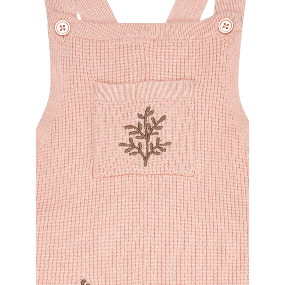 Modern Moments by Gerber 2-Piece Toddler Girls Peach Ruffle Top and Sweater Knit Overall, close-up detail 1