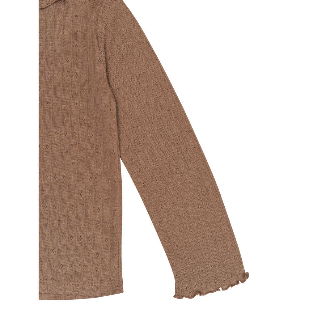 Modern Moments by Gerber 2-Piece Toddler Girls Peach Ruffle Top and Sweater Knit Overall, close-up detail 2