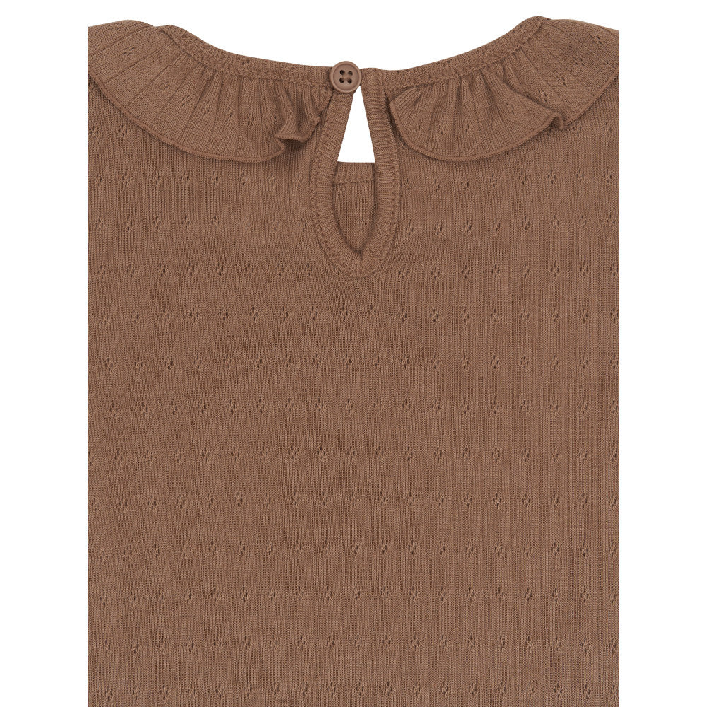 Modern Moments by Gerber 2-Piece Toddler Girls Peach Ruffle Top and Sweater Knit Overall, close-up detail 3