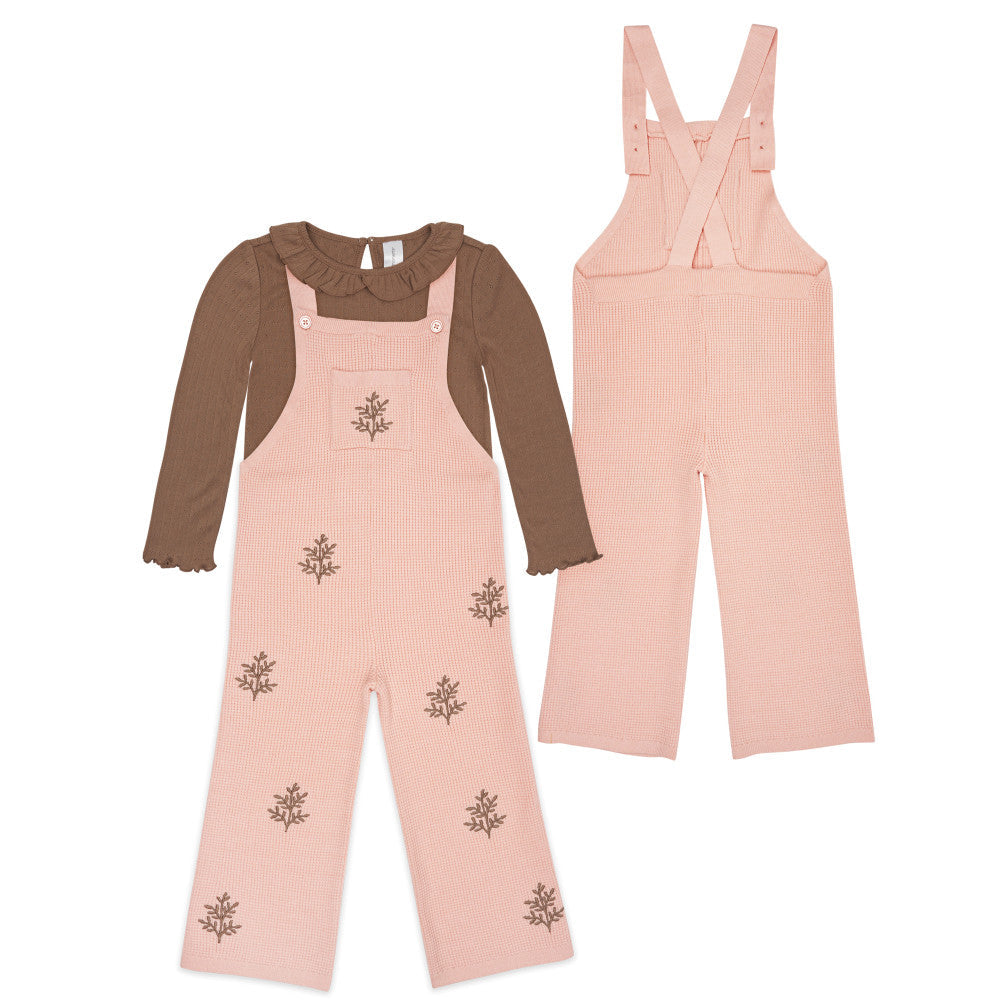 Modern Moments by Gerber 2-Piece Toddler Girls Peach Ruffle Top and Sweater Knit Overall