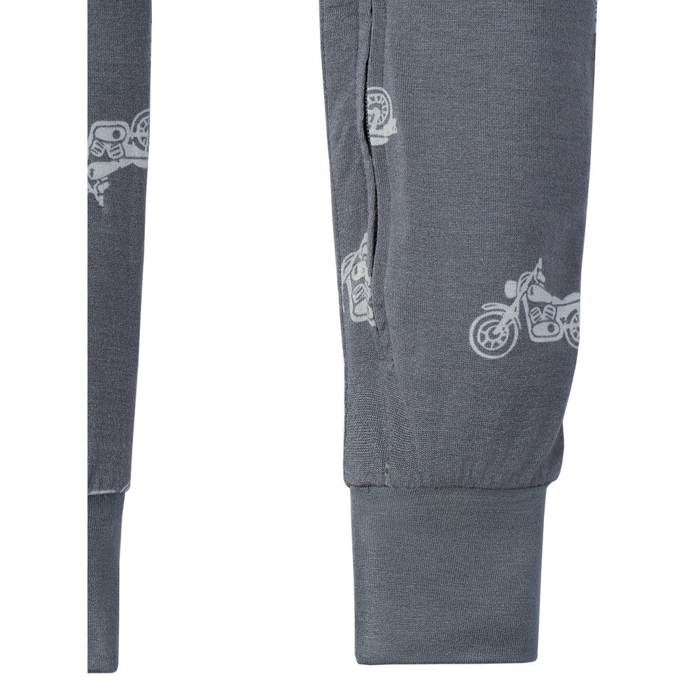 Modern Moments by Gerber Infant & Toddler Boys Dark Grey Snug Fit Footless Coverall Pajamas, close-up detail 1