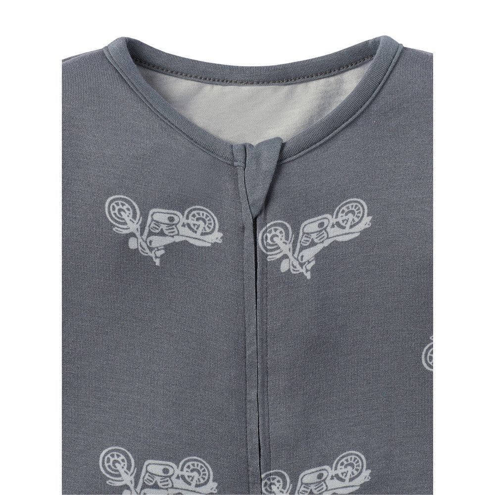 Modern Moments by Gerber Infant & Toddler Boys Dark Grey Snug Fit Footless Coverall Pajamas, close-up detail 3