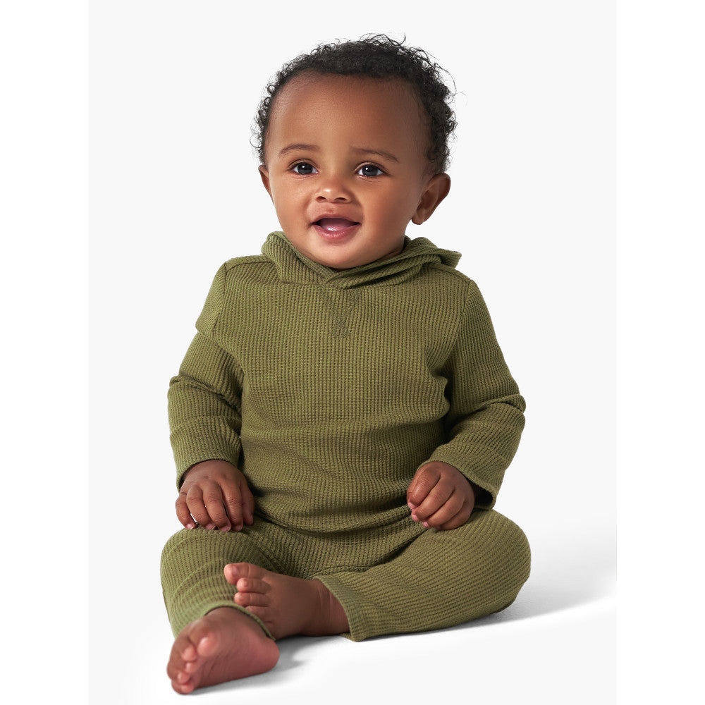 Modern Moments by Gerber 2-Pack Baby Boys Dark Green Waffle Knit Hoodie & Pants Set
