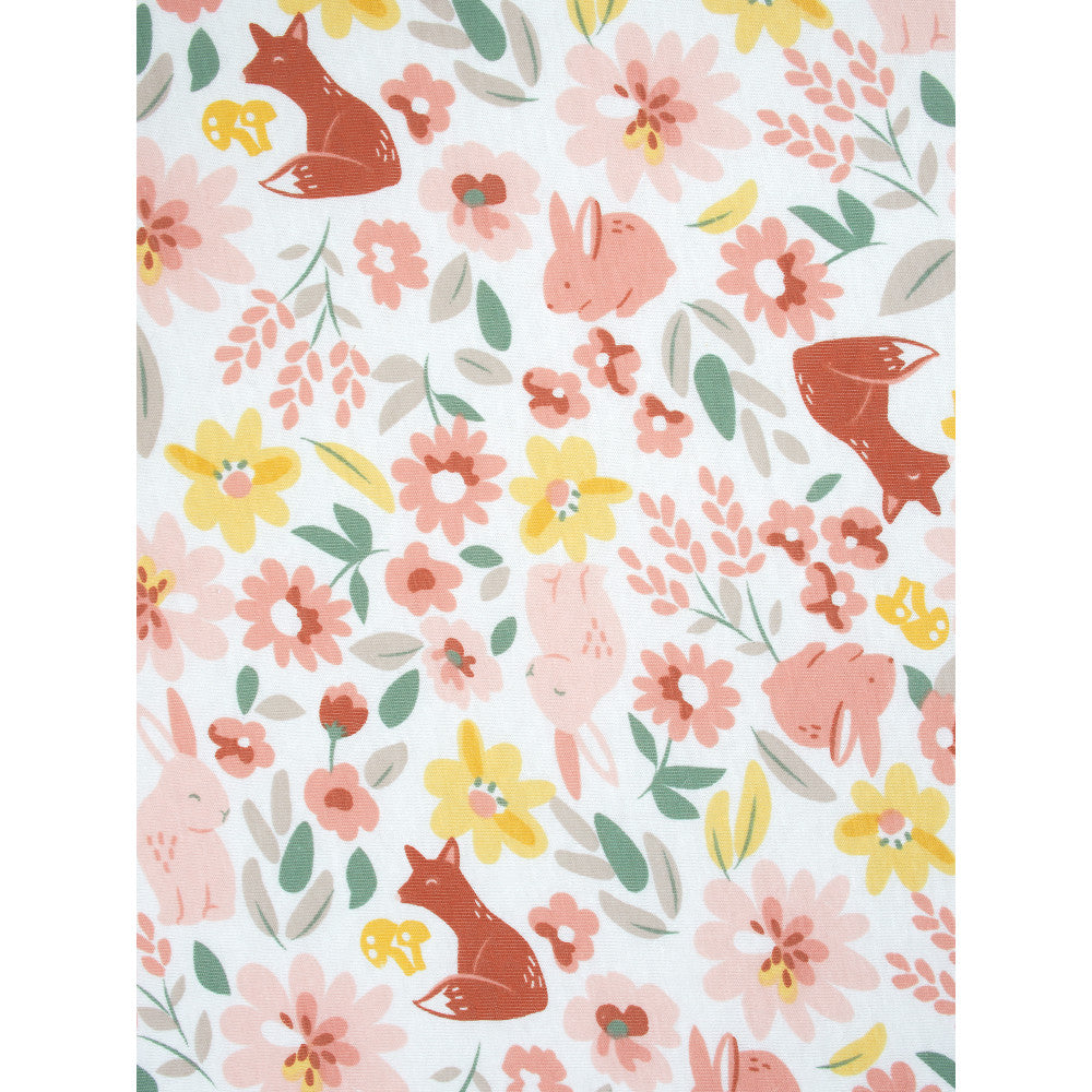 Modern Moments by Gerber Baby Girls Floral Foxes & Bunnies Fitted Crib Sheet, close-up detail 1
