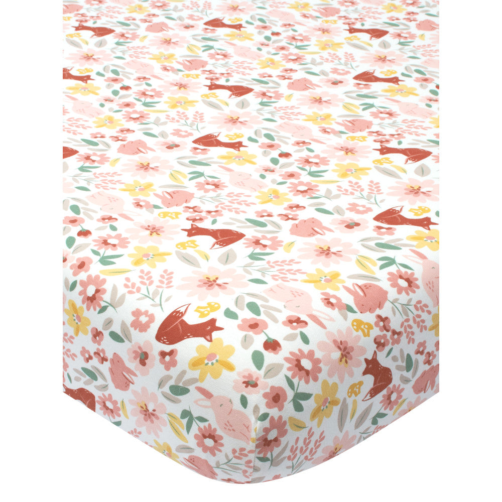 Modern Moments by Gerber Baby Girls Floral Foxes & Bunnies Fitted Crib Sheet