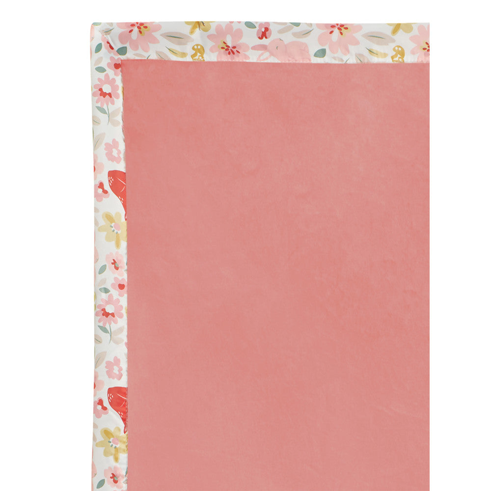 Modern Moments by Gerber Baby Girls Floral Foxes & Bunnies Satin Trim Blanket, close-up detail 1