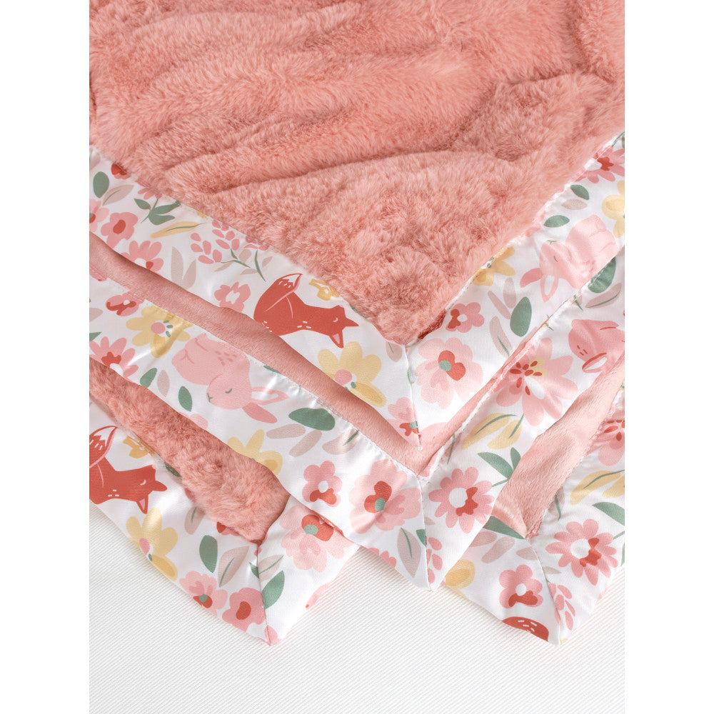 Modern Moments by Gerber Baby Girls Floral Foxes & Bunnies Satin Trim Blanket, lifestyle photo 1