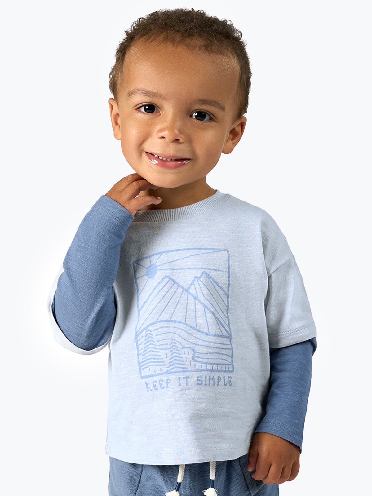 Infant & Toddler Boys Blue Graphic Long Sleeve T-Shirt-Gerber Childrenswear Wholesale
