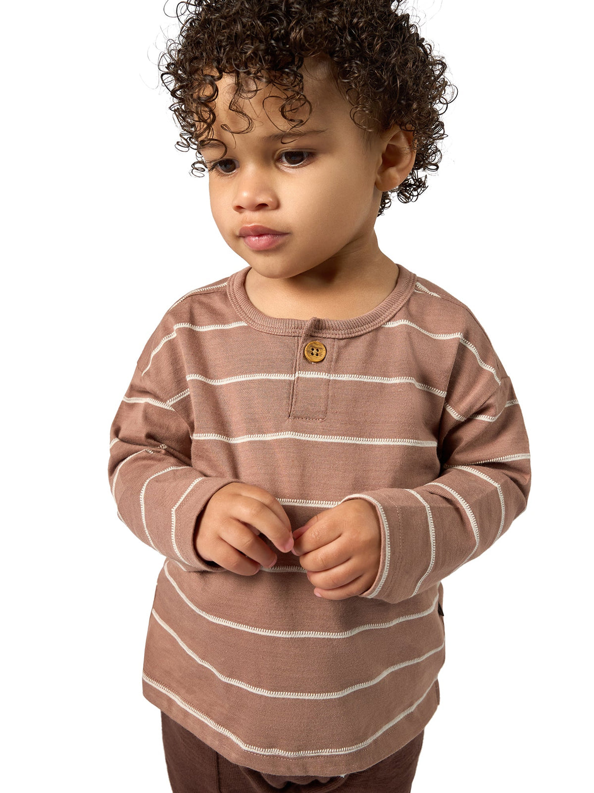 Infant & Toddler Boys Brown Drop Shoulder Henley T-Shirt-Gerber Childrenswear Wholesale