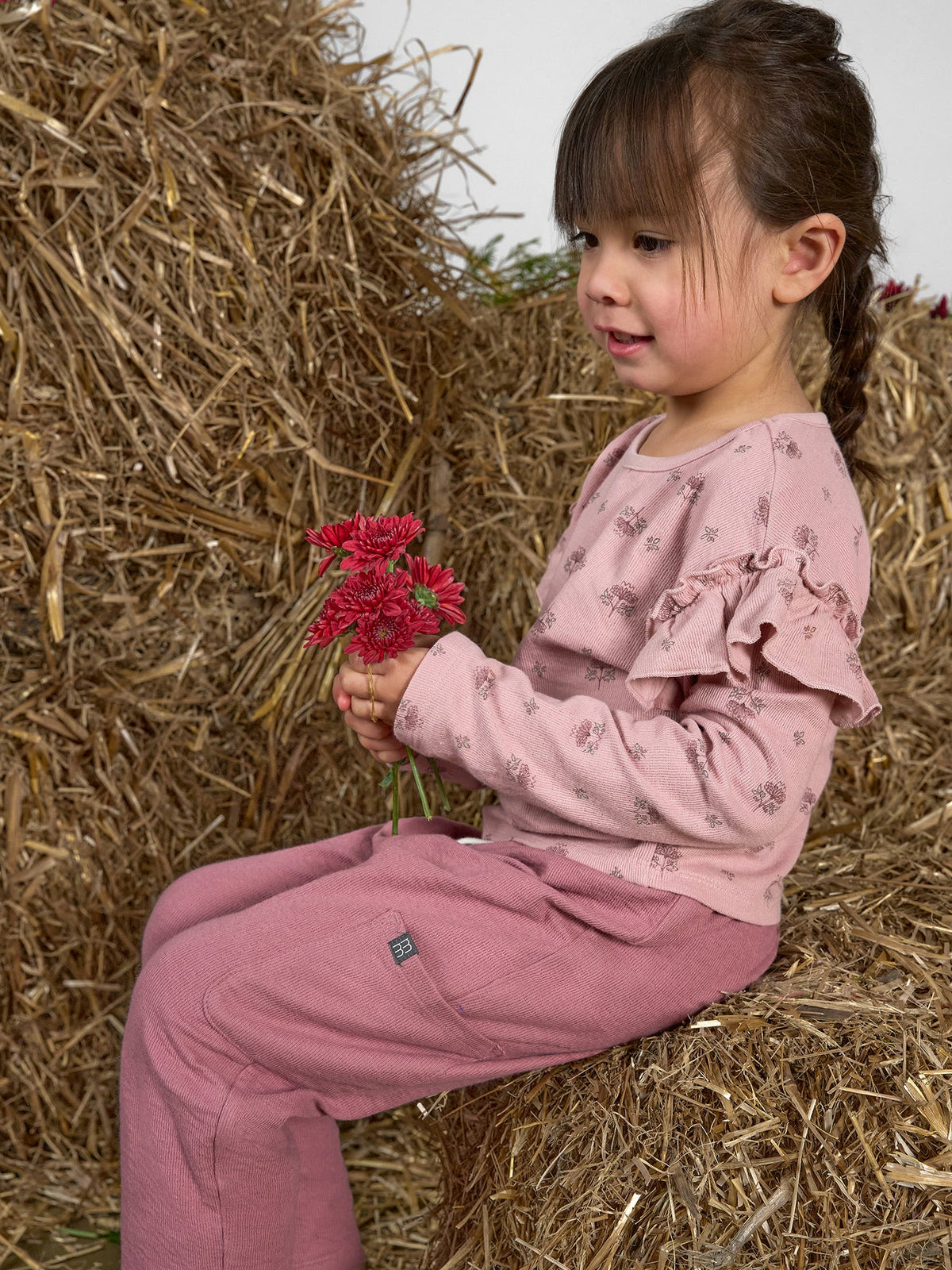 Infant & Toddler Girls Pale Mauve Fleur Long Sleeve Crop Top-Gerber Childrenswear Wholesale