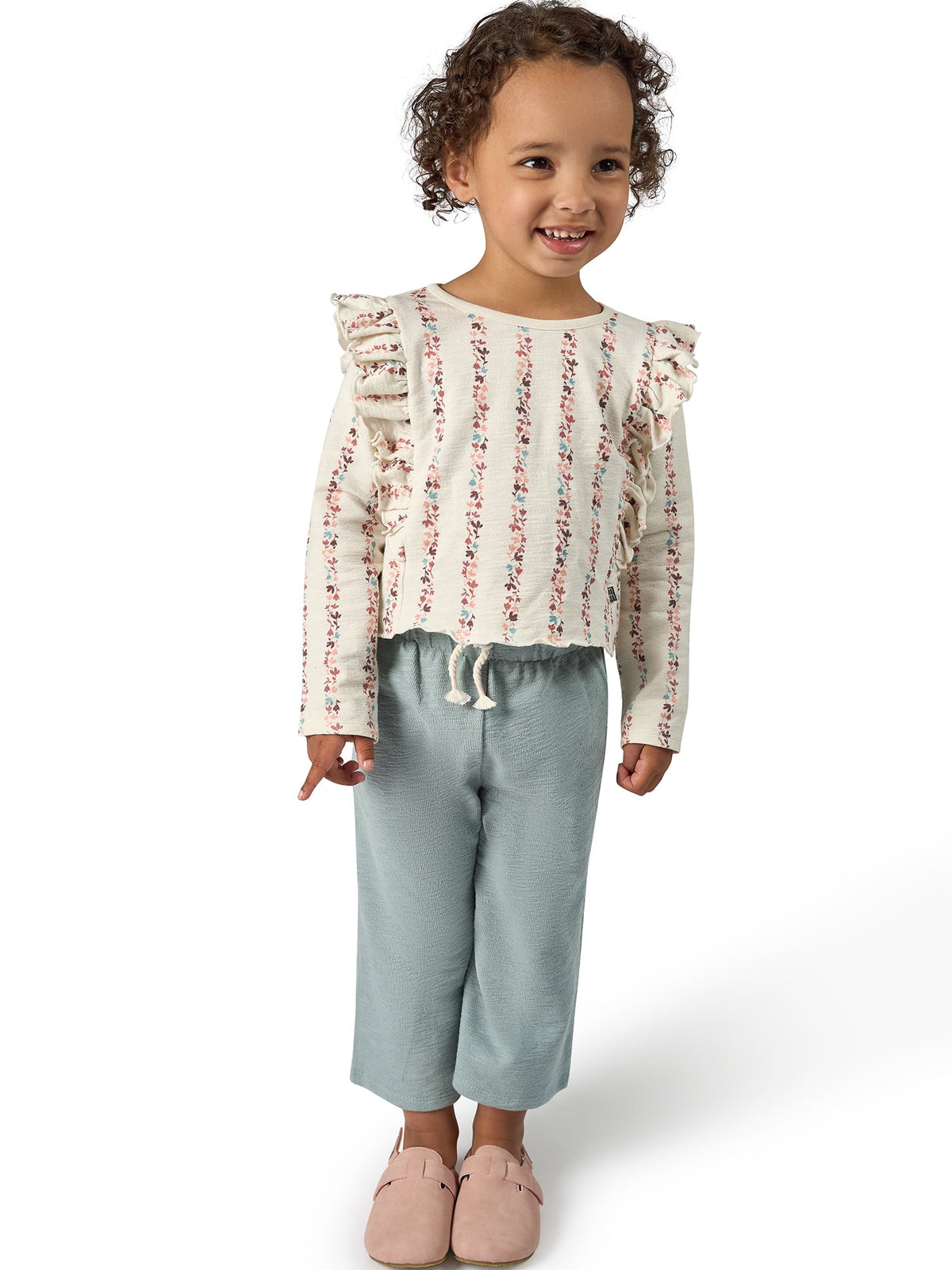 Infant & Toddler Girls Tofu Stripe Floral Ruffle Crop Top-Gerber Childrenswear Wholesale
