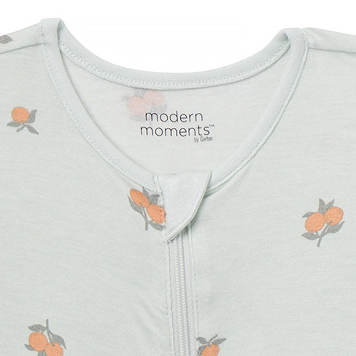 Baby Neutral Sky Oranges Romper, close-up detail 1