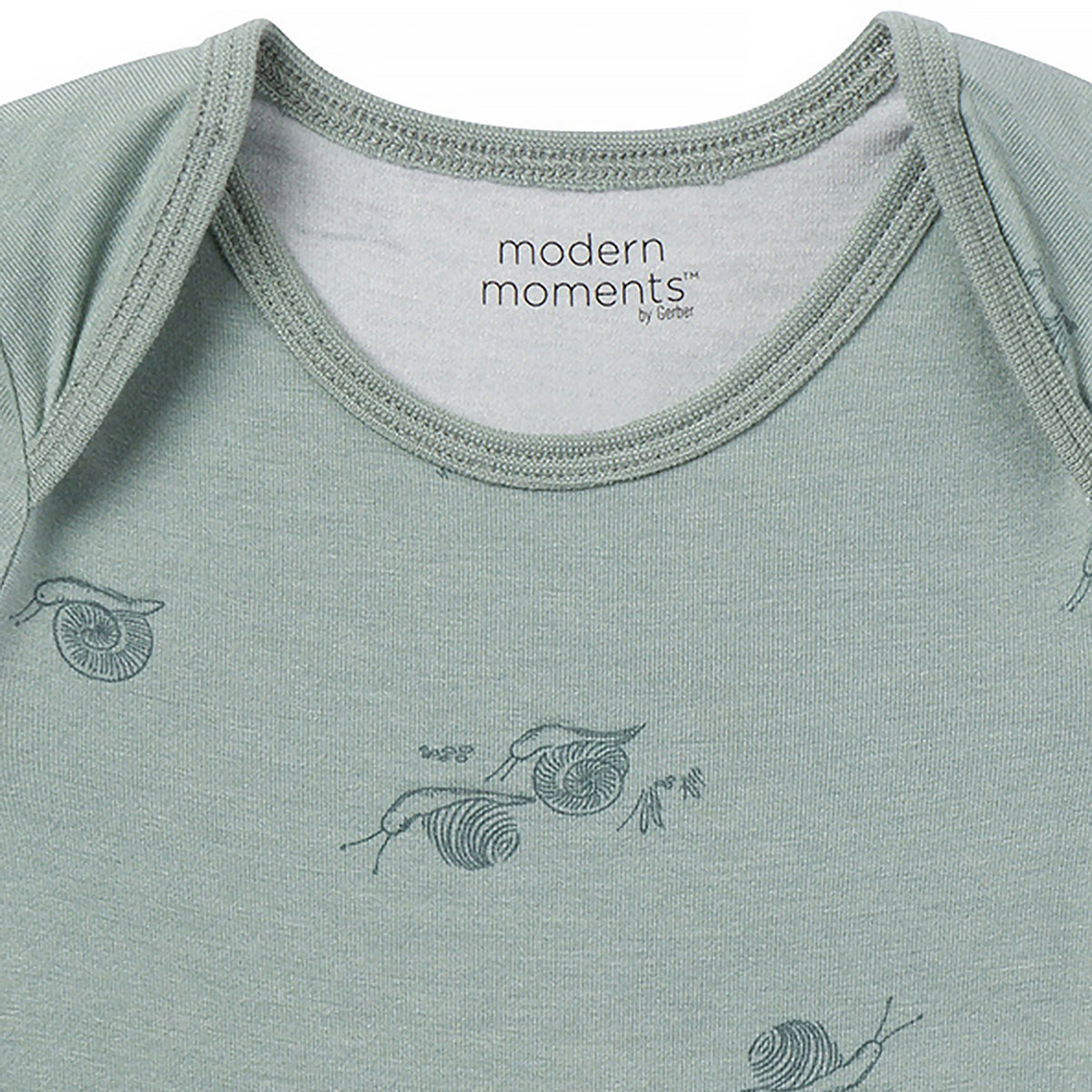 2-Pack Baby Boys Teal Snails Bodysuits, close-up detail 2