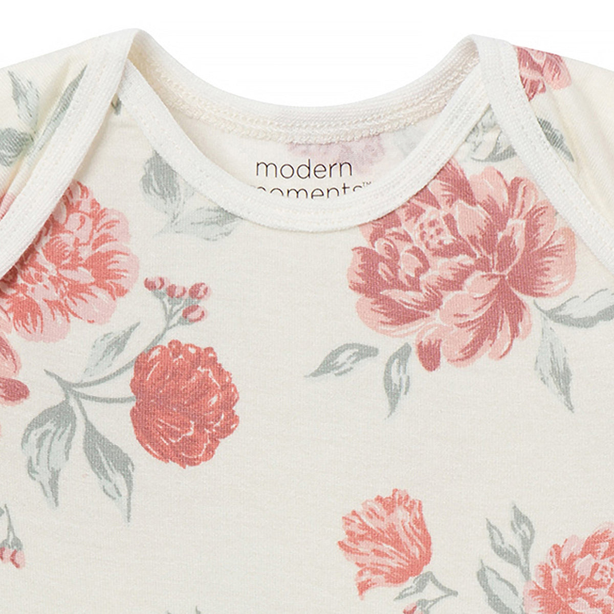 2-Pack Baby Girls Ivory Cabbage Rose Bodysuits, close-up detail 2