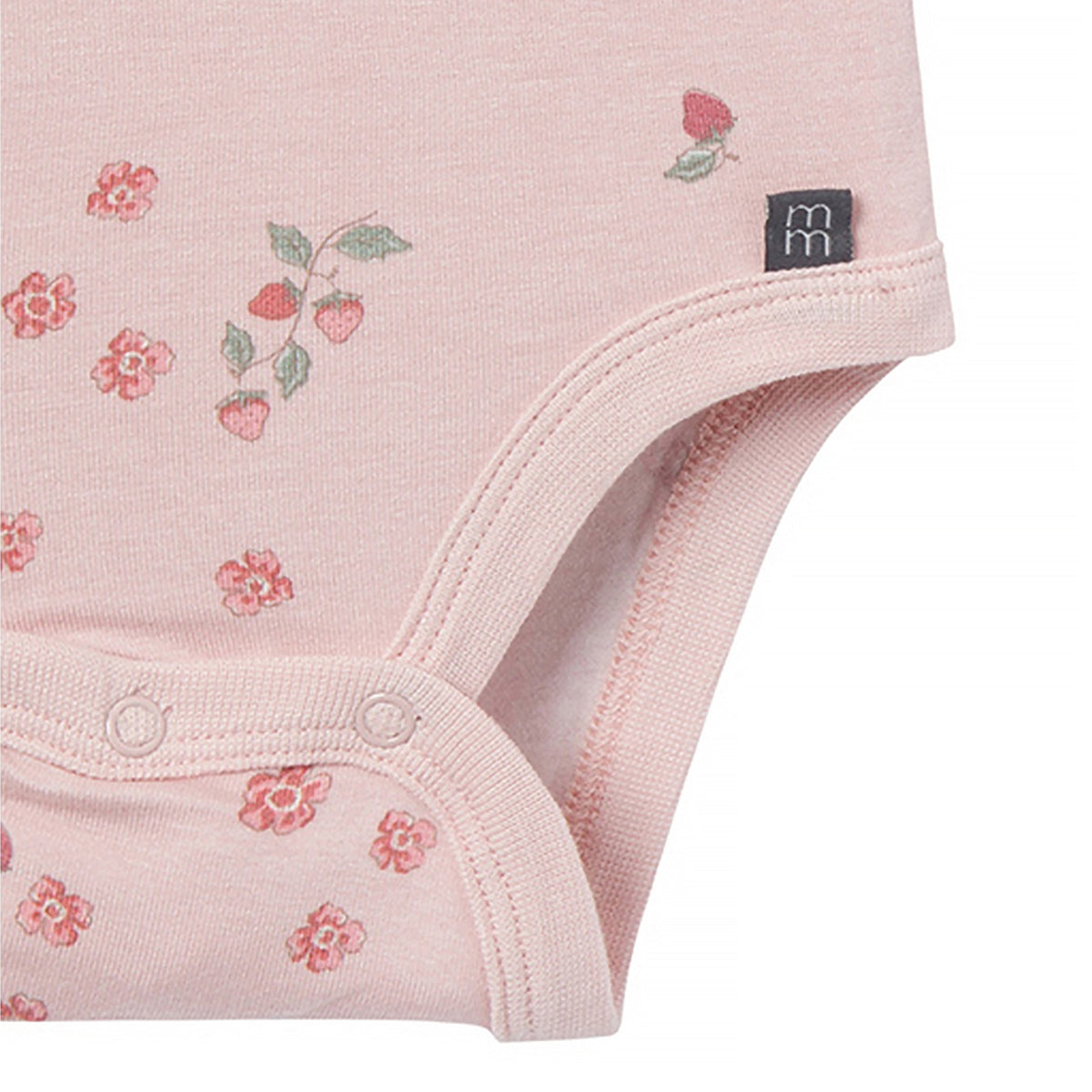 2-Pack Baby Girls Peach Strawberry Floral Bodysuits, close-up detail 1