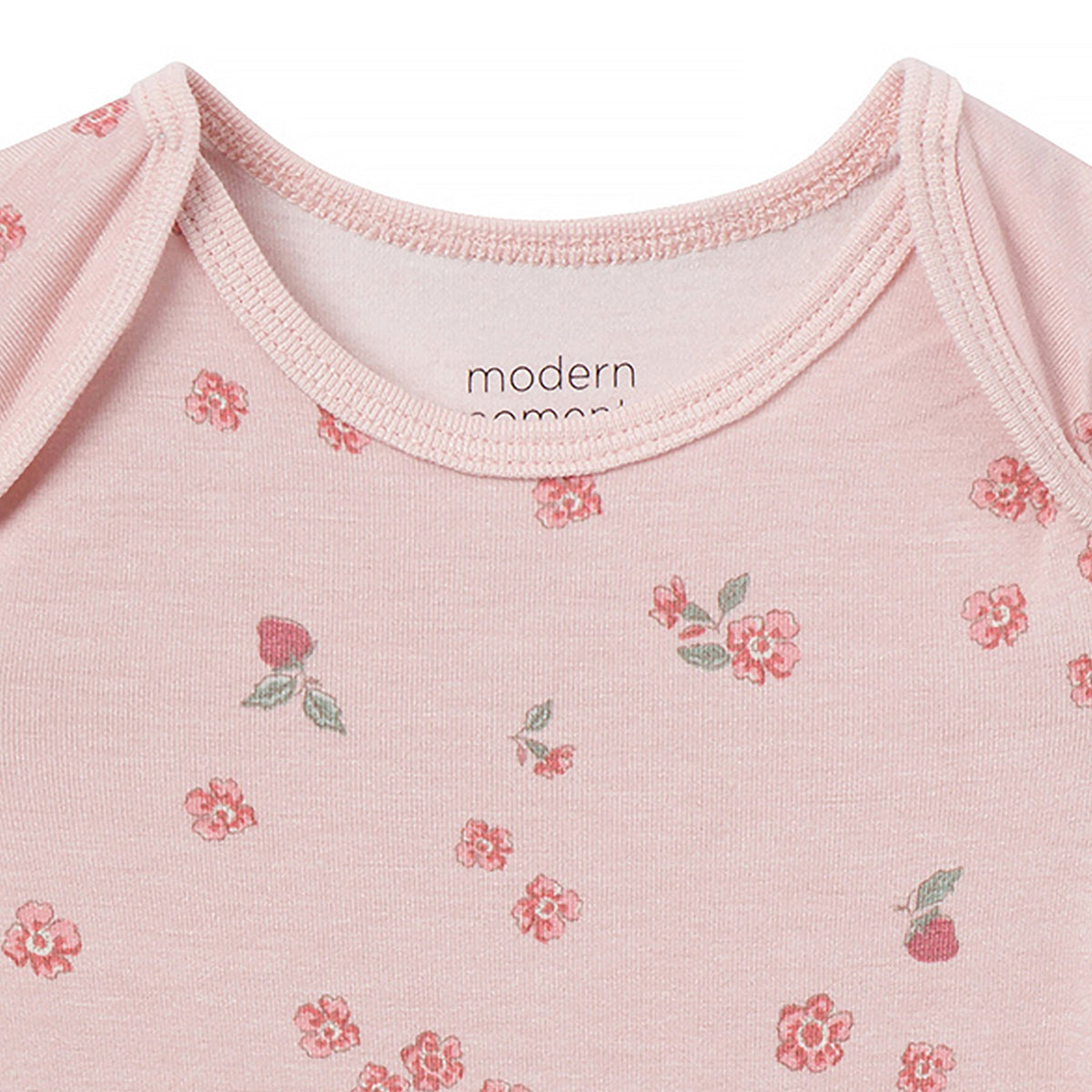 2-Pack Baby Girls Peach Strawberry Floral Bodysuits, close-up detail 2