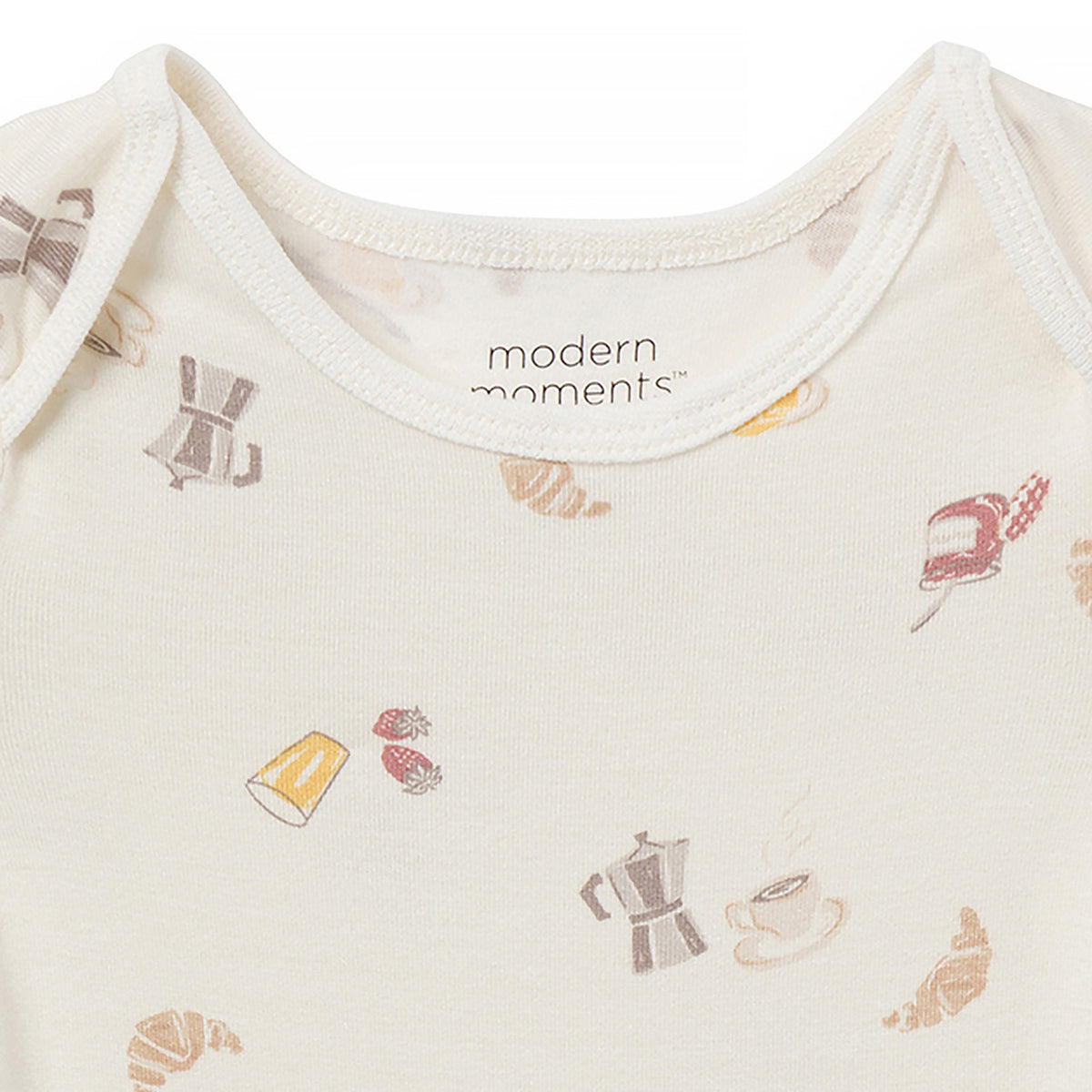 2-Pack Baby Neutral Ivory French Breakfast Bodysuits, close-up detail 2