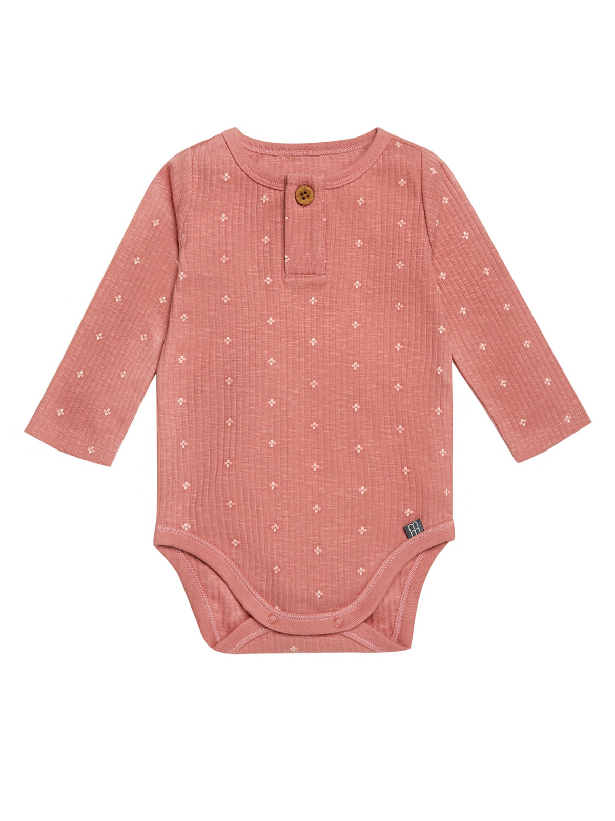 Baby Girls Dark Pink Flower Stamp Long Sleeve Bodysuit-Gerber Childrenswear Wholesale