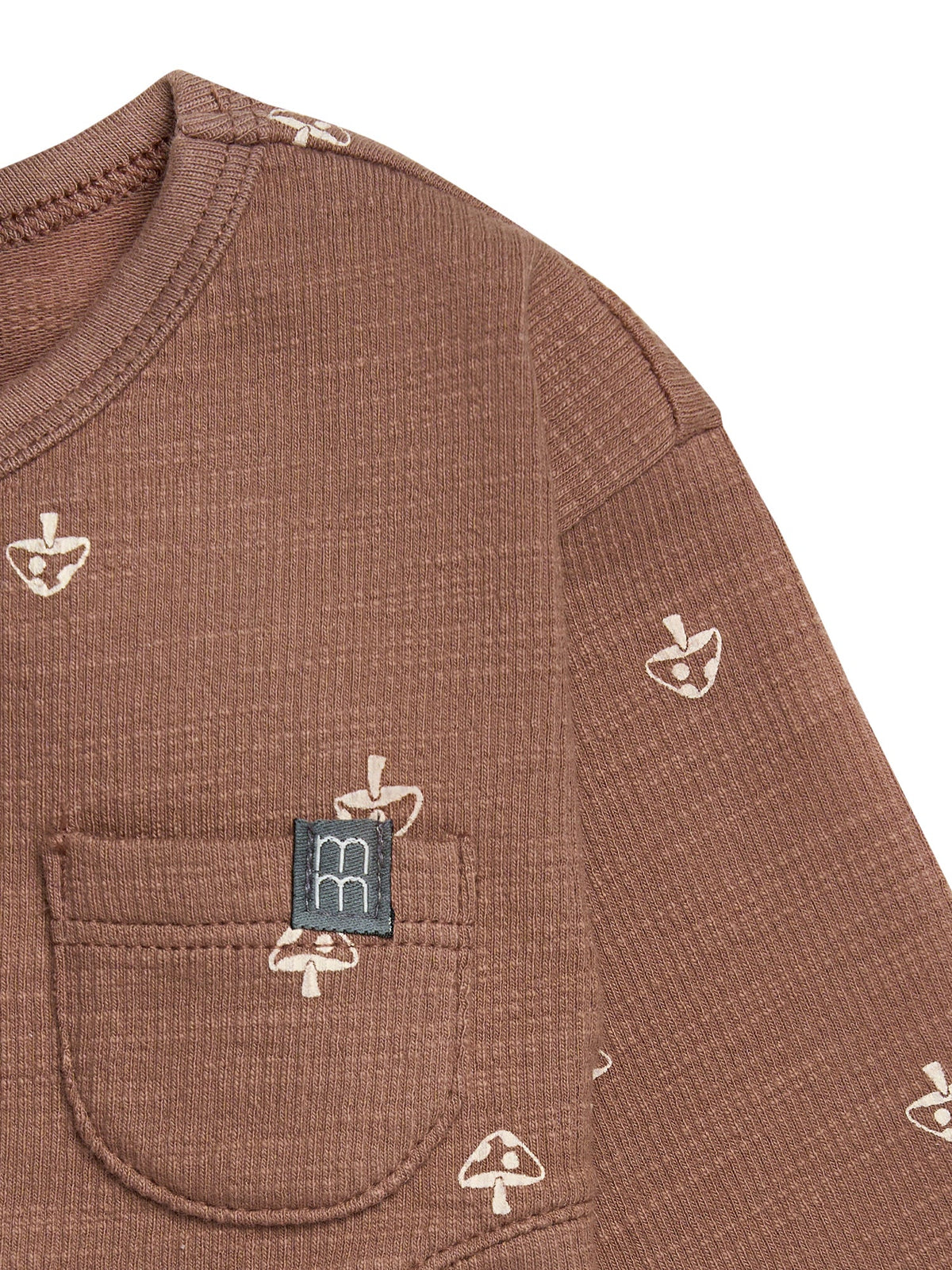 Baby Neutral Brown Mushroom Long Sleeve Seamed Drop Shoulder Top-Gerber Childrenswear Wholesale