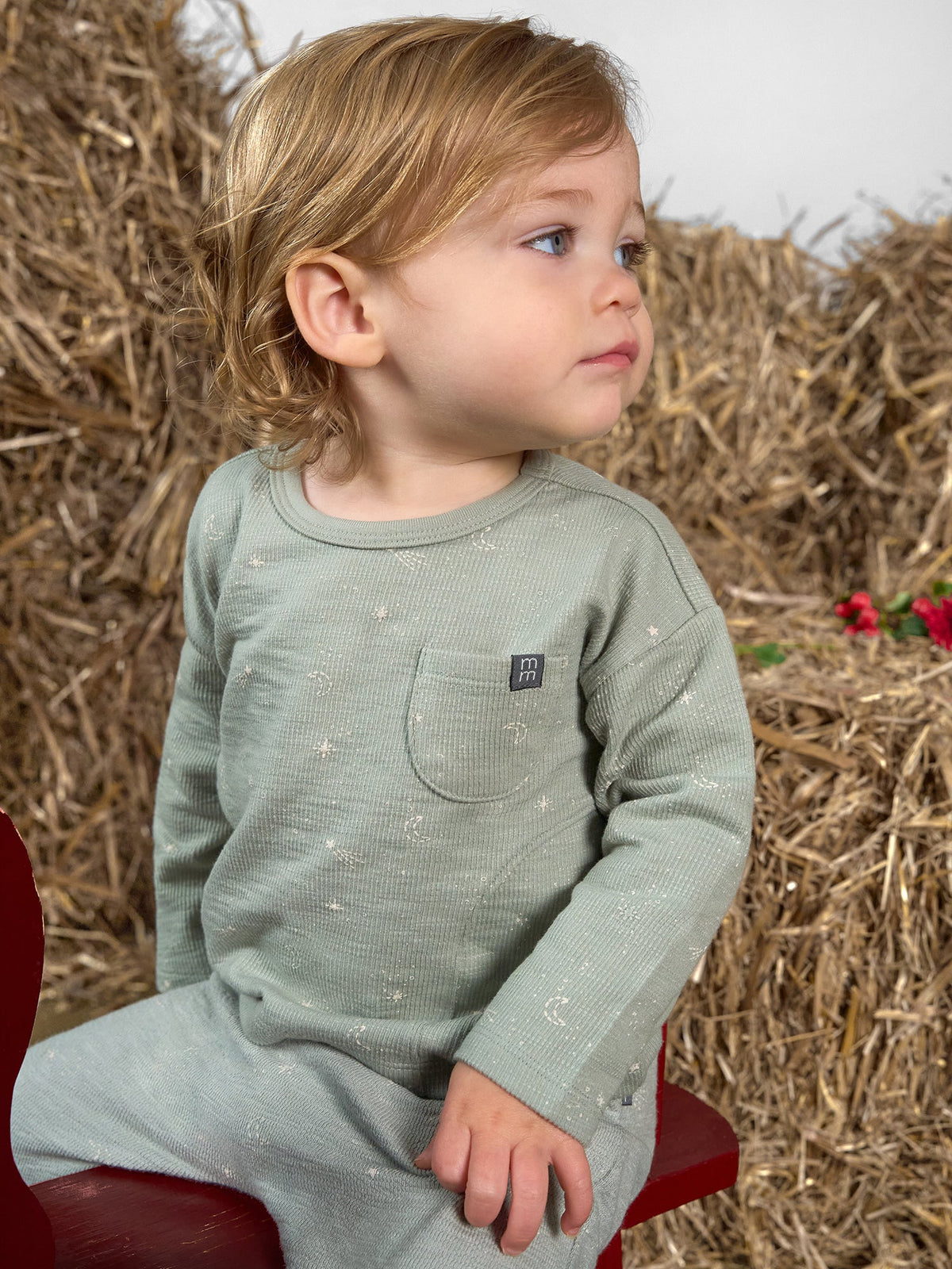 Baby Neutral Blue-Gray Sky Long Sleeve Seamed Drop Shoulder Top-Gerber Childrenswear Wholesale