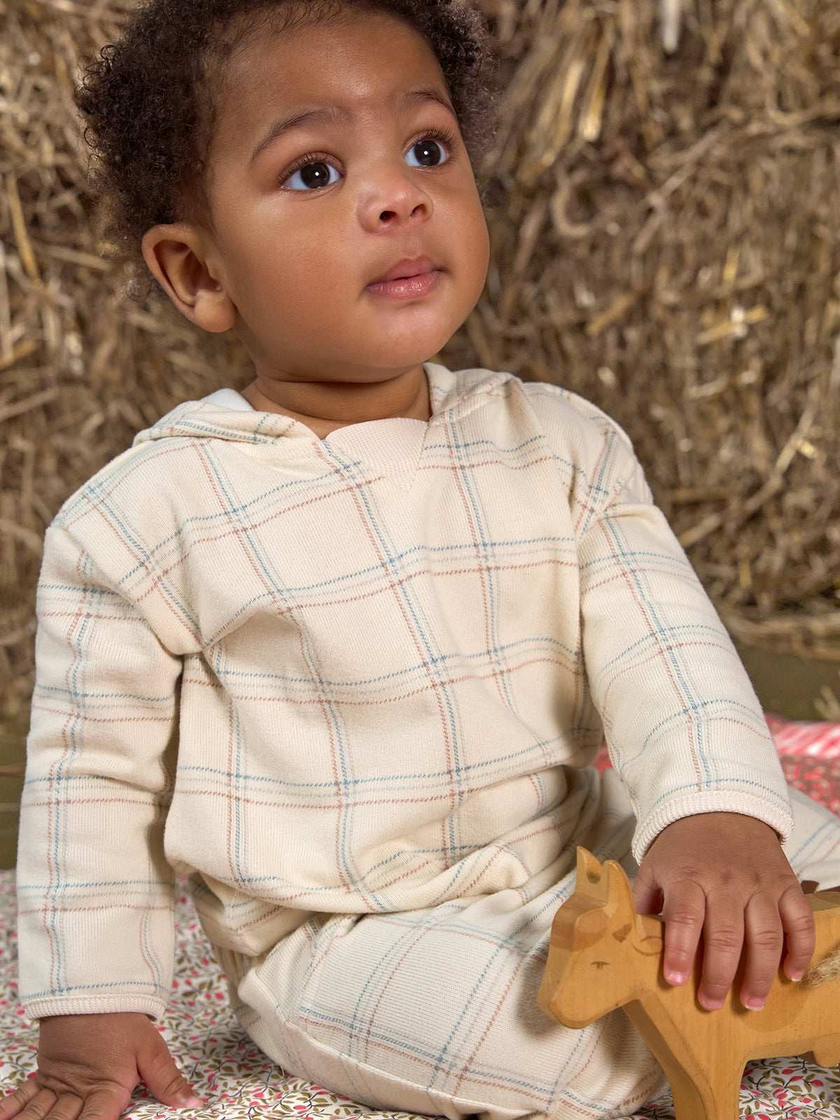 Baby Boys Gray Plaid Long Sleeve Hooded Top-Gerber Childrenswear Wholesale